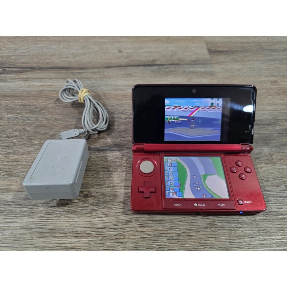 USB-C Original Nintendo 3DS Flame Red Console System Tested W/ Mario Cart Game